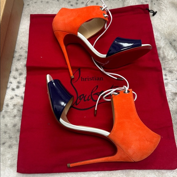 Christian Louboutin Meyerling Lace-Up Heels – BNIB – Orange/Blue - Picture 11 of 12